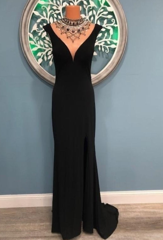 Beautiful Black Gown with embellished neckline, special occasion gown, ships within 24 hours.